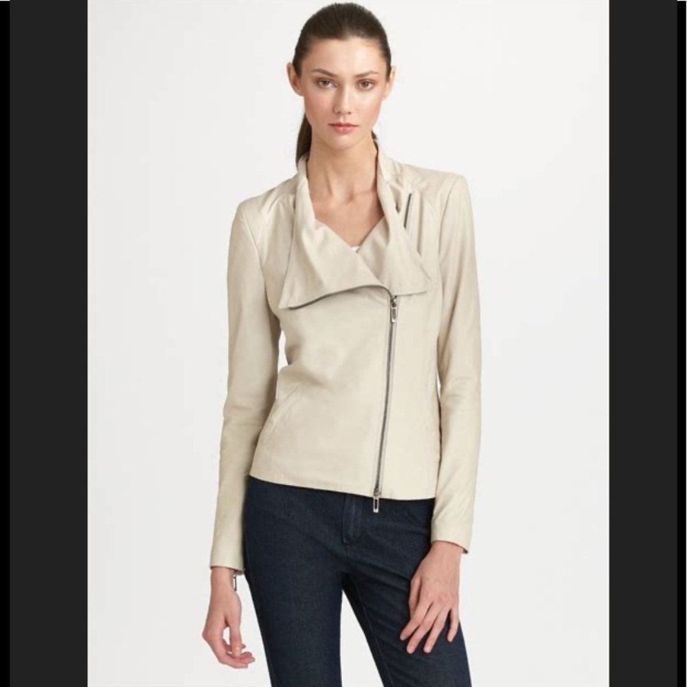 VINCE Lambskin Leather Moto Jacket Size XS cream Minimalist
